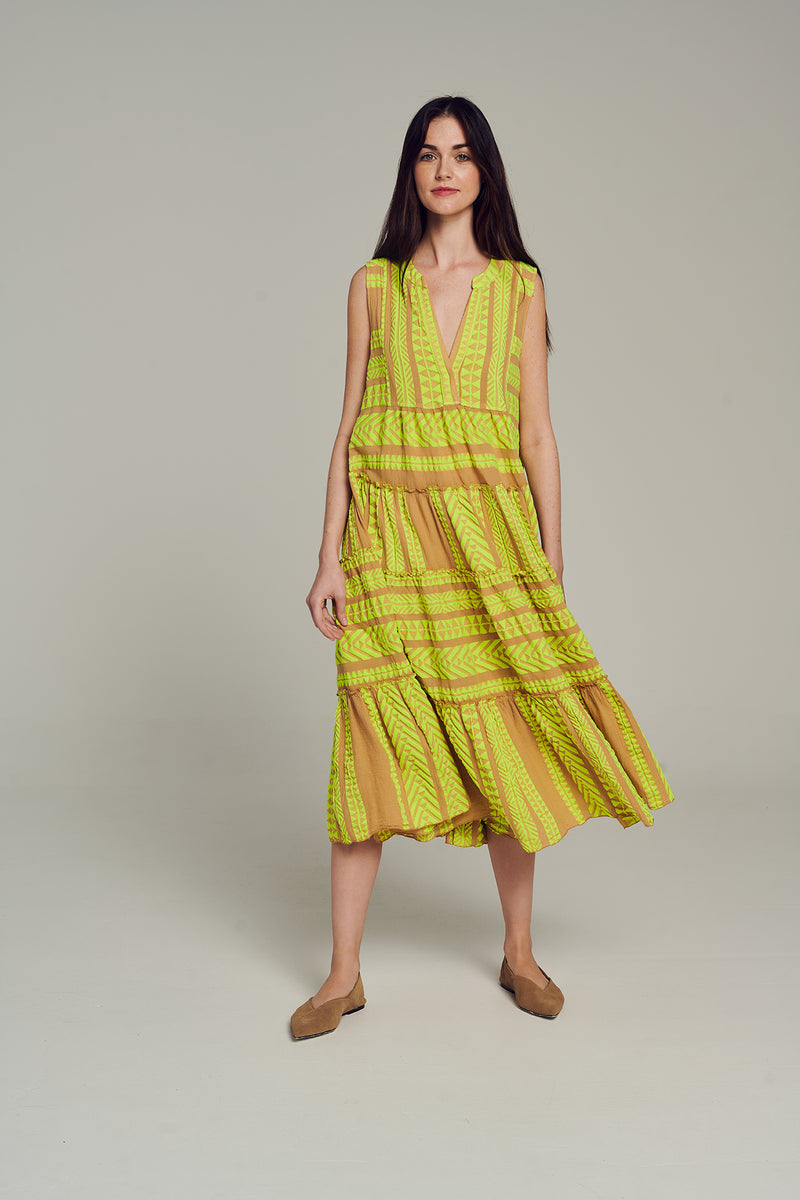 ELLA SLEEVELESS MIDI - N.LIME/BEIGE – Devotion TWINS